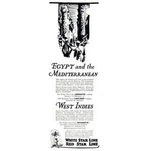 1924 White Red Star Lines Cruise Line Vintage Print Ad Egypt Mediterranean Art